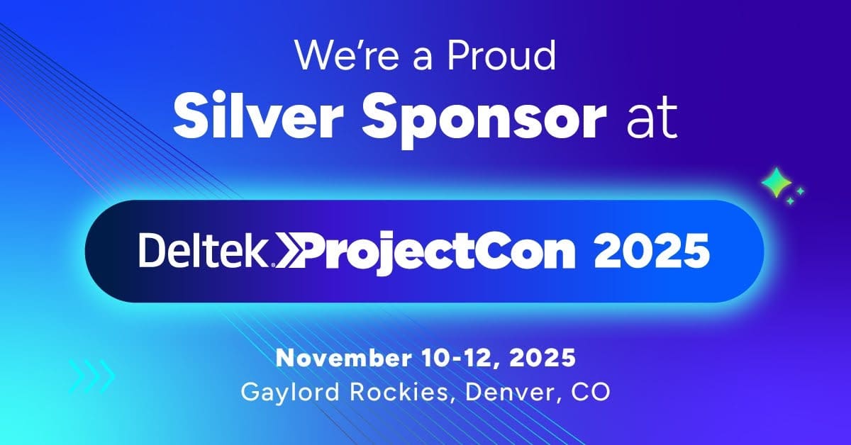 a graphic banner for the Deltek ProjectCon 2025 with the text, "We're a Proud Silver Sponsor" 